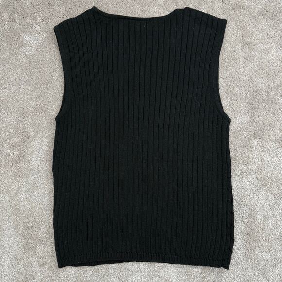 Black Liz Claiborne Sweater Vest Size L VNeck Cable Sleeveless Preppy Minimalist - Picture 3 of 4